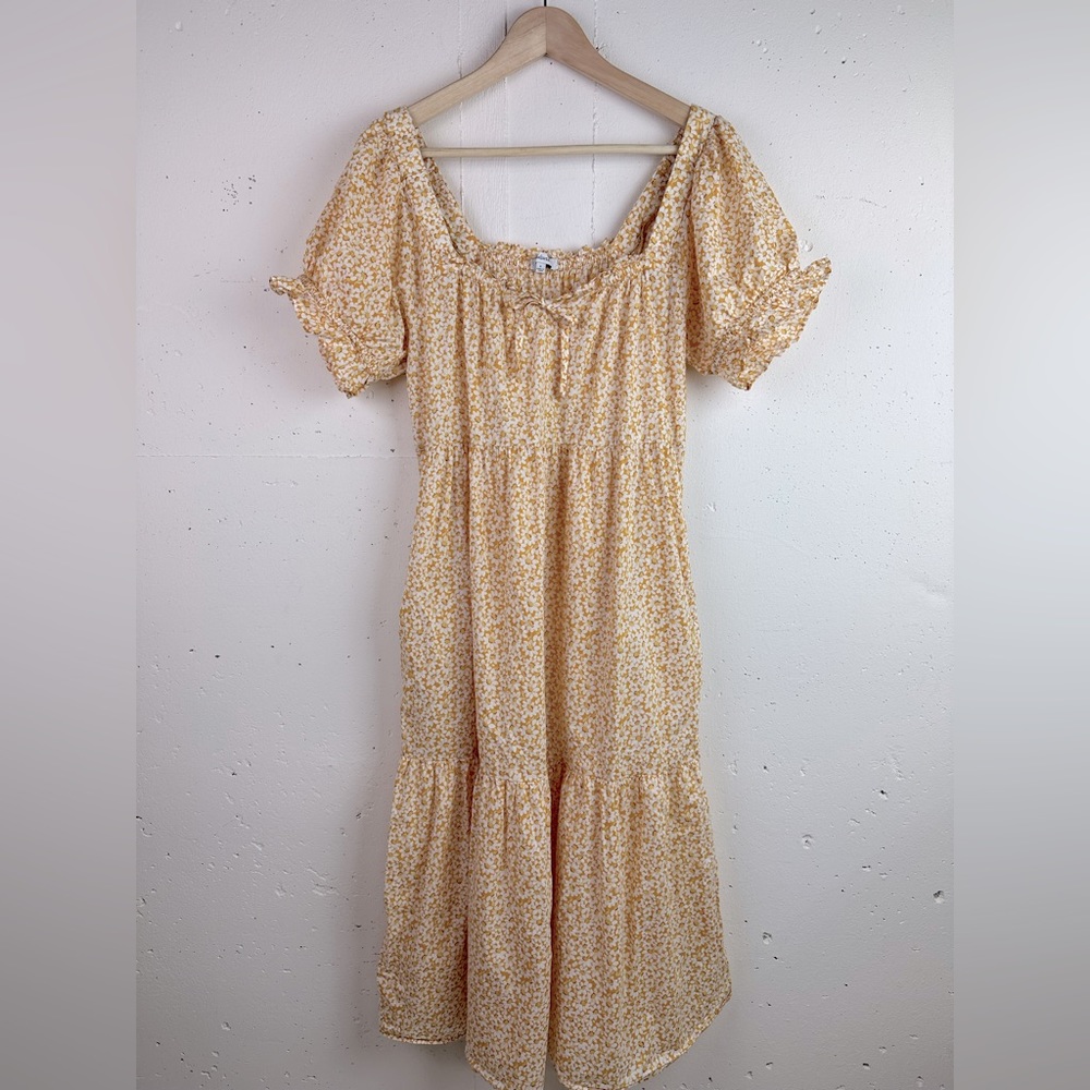 Madewell Square-Neck Tiered Midi Dress in Sunflower Field